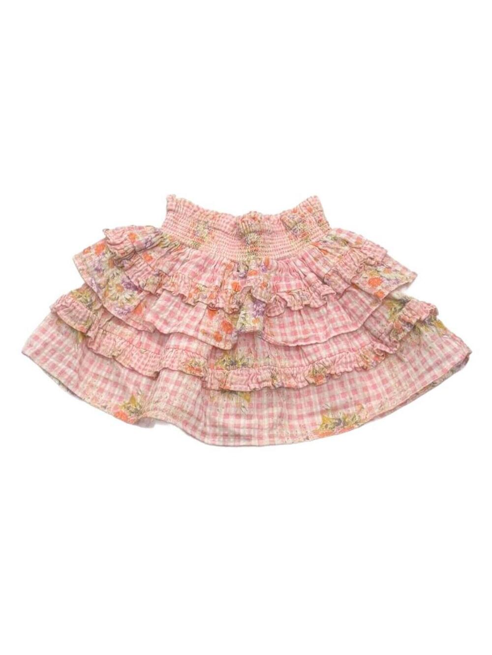 LoveShackFancy‎ Ruffle Tiered Skirt Berry Picnic Pink Gingham Floral Girls 2-3T